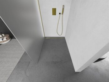 MEXEN/S - KIOTO Sprchová zástena WALK-IN 100x200 cm 8 mm, zlatá, matné sklo 800-100-101-50-30