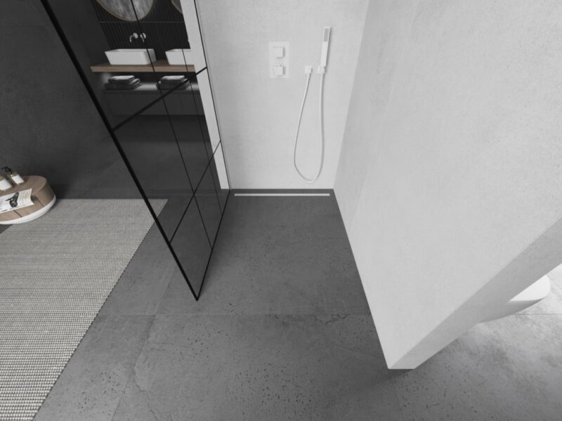 MEXEN/S - KIOTO Sprchová zástena WALK-IN 110 x 200, transparent/čierny vzor 8 mm, biela 800-110-101-20-77 MEXEN/S - KIOTO Sprchová zástena WALK-IN 110 x 200, transparent/čierny vzor 8 mm, biela 800-110-101-20-77