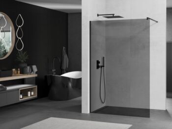 MEXEN/S - KIOTO Sprchová zástena WALK-IN 110x200 cm 8 mm, čierna, dymové sklo 800-110-101-70-40