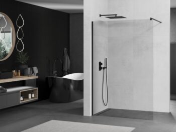MEXEN/S - KIOTO Sprchová zástena WALK-IN 110x200 cm 8 mm, čierna, transparent 800-110-101-70-00