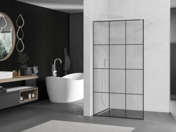 MEXEN/S - KIOTO Sprchová zástena WALK-IN 120 x 200, transparent/čierny vzor 8 mm, biela 800-120-101-20-77