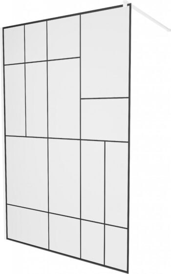MEXEN/S - KIOTO Sprchová zástena WALK-IN 120 x 200, transparent/čierny vzor 8 mm, biela 800-120-101-20-78