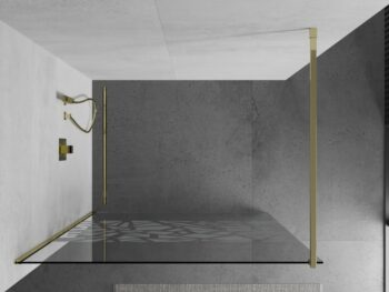 MEXEN/S - KIOTO Sprchová zástena WALK-IN 120x200 cm 8 mm, zlatá, biely vzor 800-120-101-50-85