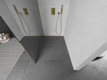 MEXEN/S - KIOTO Sprchová zástena WALK-IN 120x200 cm 8 mm, zlatá, zrkadlové sklo 800-120-101-50-50