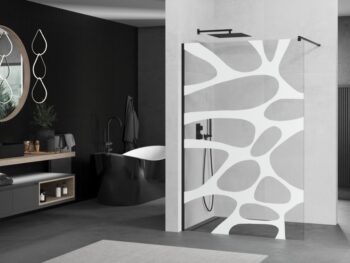 MEXEN/S - KIOTO Sprchová zástena WALK-IN 70x200 cm 8 mm, čierna, biely vzor 800-070-101-70-97