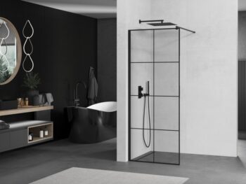 MEXEN/S - KIOTO Sprchová zástena WALK-IN 70x200 cm 8 mm, čierna, čierny vzor 1 800-070-101-70-77