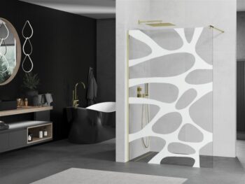 MEXEN/S - KIOTO Sprchová zástena WALK-IN 70x200 cm 8 mm, zlatá, biely vzor 800-070-101-50-97