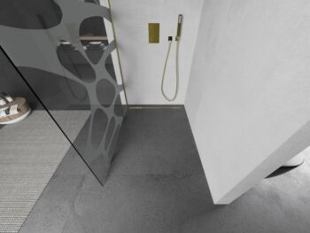 MEXEN/S - KIOTO Sprchová zástena WALK-IN 70x200 cm 8 mm, zlatá, biely vzor 800-070-101-50-97