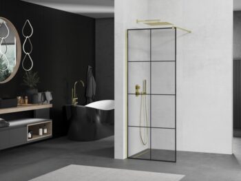 MEXEN/S - KIOTO Sprchová zástena WALK-IN 70x200 cm 8 mm, zlatá, čierny vzor 1 800-070-101-50-77
