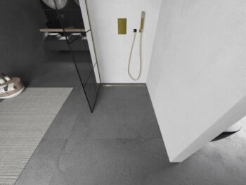 MEXEN/S - KIOTO Sprchová zástena WALK-IN 70x200 cm 8 mm, zlatá, čierny vzor 1 800-070-101-50-77