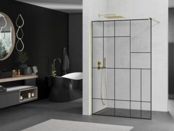 MEXEN/S - KIOTO Sprchová zástena WALK-IN 70x200 cm 8 mm, zlatá čierny vzor 2 800-070-101-50-78