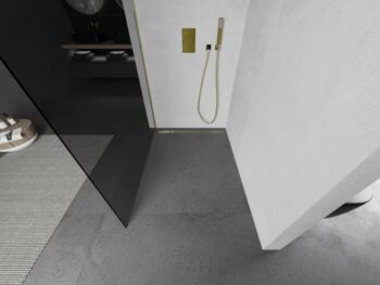 MEXEN/S - KIOTO Sprchová zástena WALK-IN 70x200 cm 8 mm, zlatá, dymové sklo 800-070-101-50-40