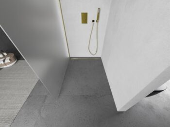 MEXEN/S - KIOTO Sprchová zástena WALK-IN 70x200 cm 8 mm, zlatá, matné sklo 800-070-101-50-30