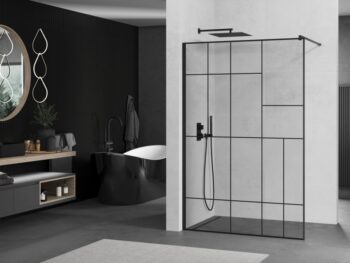 MEXEN/S - KIOTO Sprchová zástena WALK-IN 80x200 cm 8 mm, čierna, čierny vzor 2 800-080-101-70-78