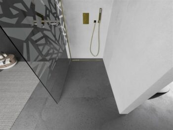 MEXEN/S - KIOTO Sprchová zástena WALK-IN 80x200 cm 8 mm, zlatá, biely vzor 800-080-101-50-85
