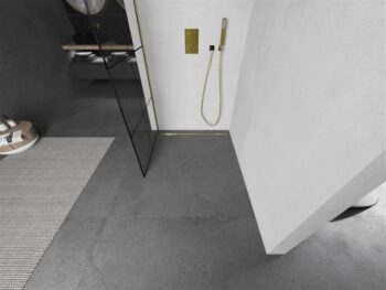 MEXEN/S - KIOTO Sprchová zástena WALK-IN 80x200 cm 8 mm, zlatá, čierny vzor 1 800-080-101-50-77