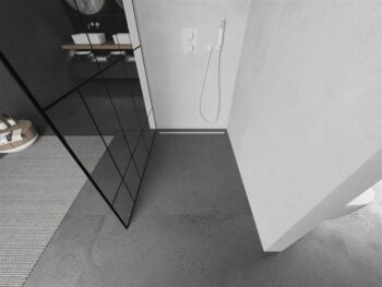 MEXEN/S - KIOTO Sprchová zástena WALK-IN 90 x 200, transparent/čierny vzor 8 mm, biela 800-090-101-20-78