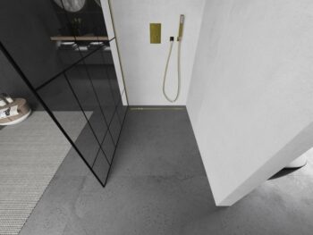 MEXEN/S - KIOTO Sprchová zástena WALK-IN 90x200 cm 8 mm, zlatá, čierny vzor 2 800-090-101-50-78