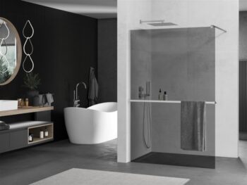 MEXEN/S - KIOTO Sprchová zástena WALK-IN s poličkou a držiakom uterákov 100 x 200, grafit 8 mm, chróm 800-100-121-01-40