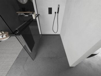 MEXEN/S - KIOTO Sprchová zástena WALK-IN s poličkou a držiakom uterákov 100 x 200, transparent 8 mm, čierna 800-100-121-70-00