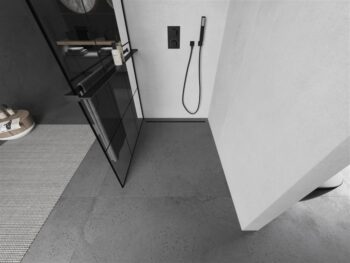 MEXEN/S - KIOTO Sprchová zástena WALK-IN s poličkou a držiakom uterákov 100 x 200, transparent/čierna 8 mm, čierna 800-100-121-70-77