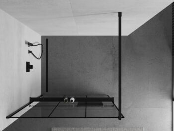 MEXEN/S - KIOTO Sprchová zástena WALK-IN s poličkou a držiakom uterákov 100 x 200, transparent/čierna 8 mm, čierna 800-100-121-70-77