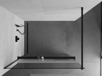 MEXEN/S - KIOTO Sprchová zástena WALK-IN s poličkou a držiakom uterákov 100 x 200, transparent/matné sklo 8 mm, čierna 800-100-121-70-35