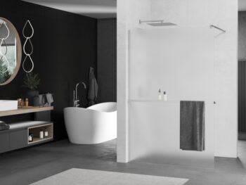 MEXEN/S - KIOTO Sprchová zástena WALK-IN s poličkou a držiakom uterákov 110 x 200, matné sklo 8 mm, chróm 800-110-121-01-30
