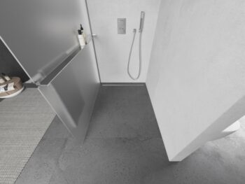 MEXEN/S - KIOTO Sprchová zástena WALK-IN s poličkou a držiakom uterákov 110 x 200, matné sklo 8 mm, chróm 800-110-121-01-30