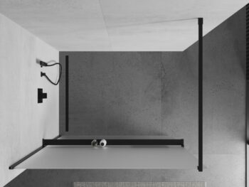 MEXEN/S - KIOTO Sprchová zástena WALK-IN s poličkou a držiakom uterákov 110 x 200, matné sklo 8 mm, čierna 800-110-121-70-30