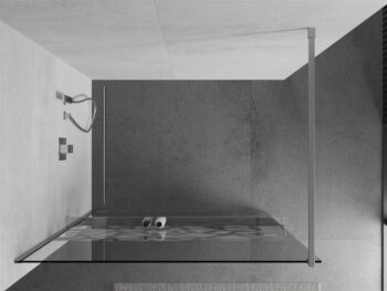 MEXEN/S - KIOTO Sprchová zástena WALK-IN s poličkou a držiakom uterákov 110 x 200, transparent/biely dekor 8 mm, chróm 800-110-121-01-85