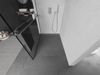 MEXEN/S - KIOTO Sprchová zástena WALK-IN s poličkou a držiakom uterákov 110 x 200, transparent/čierna 8 mm, chróm 800-110-121-01-70