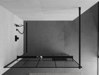 MEXEN/S - KIOTO Sprchová zástena WALK-IN s poličkou a držiakom uterákov 110 x 200, transparent/čierna 8 mm, čierna 800-110-121-70-78