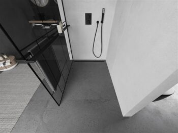 MEXEN/S - KIOTO Sprchová zástena WALK-IN s poličkou a držiakom uterákov 120 x 200, transparent/čierna 8 mm, čierna 800-120-121-70-78