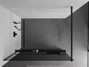 MEXEN/S - KIOTO Sprchová zástena WALK-IN s poličkou a držiakom uterákov 70 x 200, grafit 8 mm, čierna 800-070-121-70-40