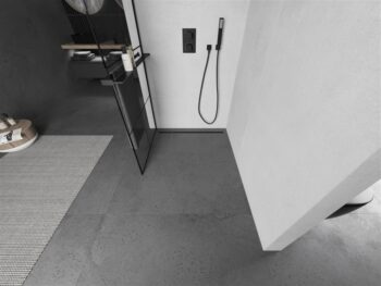 MEXEN/S - KIOTO Sprchová zástena WALK-IN s poličkou a držiakom uterákov 70 x 200, transparent/čierna 8 mm, čierna 800-070-121-70-77