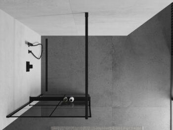 MEXEN/S - KIOTO Sprchová zástena WALK-IN s poličkou a držiakom uterákov 70 x 200, transparent/čierna 8 mm, čierna 800-070-121-70-77