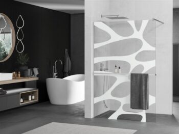 MEXEN/S - KIOTO Sprchová zástena WALK-IN s poličkou a držiakom uterákov 80 x 200, biely dekor 8 mm, chróm 800-080-121-01-97