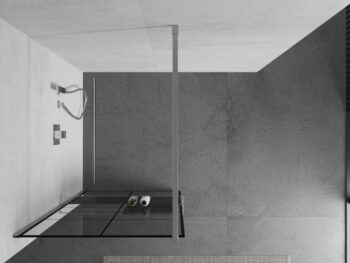 MEXEN/S - KIOTO Sprchová zástena WALK-IN s poličkou a držiakom uterákov 80 x 200, transparent/čierna 8 mm, chróm 800-080-121-01-77