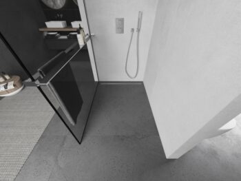 MEXEN/S - KIOTO Sprchová zástena WALK-IN s poličkou a držiakom uterákov 90 x 200, transparent/čierna 8 mm, chróm 800-090-121-01-70