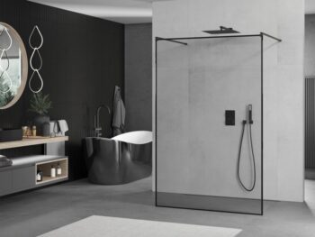 MEXEN/S - KIOTO Sprchová zástena WALK-IN voľne stojaca 110 x 200, transparent/čierna vzor 8 mm, čierna 800-110-002-70-70