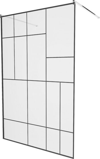 MEXEN/S - KIOTO samostatne stojaca sprchová zástena 100 x 200, transparent/čierna vzor 8 mm, chróm 800-100-002-01-78