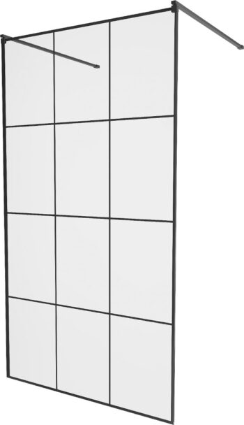 MEXEN/S - KIOTO samostatne stojaca sprchová zástena 100 x 200, transparent/čierna vzor 8 mm, čierna 800-100-002-70-77