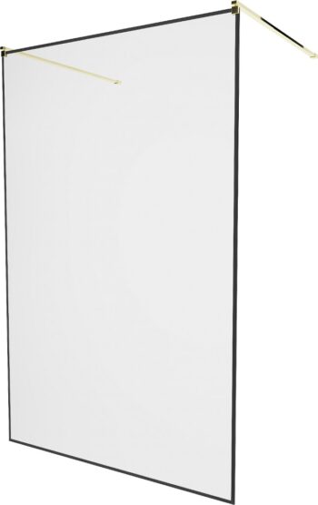 MEXEN/S - KIOTO samostatne stojaca sprchová zástena 100 x 200, transparent/čierna vzor 8 mm, zlatá 800-100-002-50-70