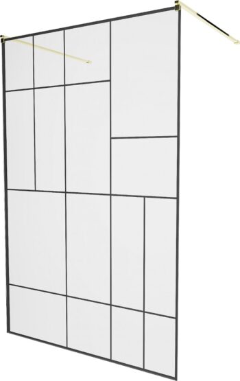 MEXEN/S - KIOTO samostatne stojaca sprchová zástena 100 x 200, transparent/čierna vzor 8 mm, zlatá 800-100-002-50-78