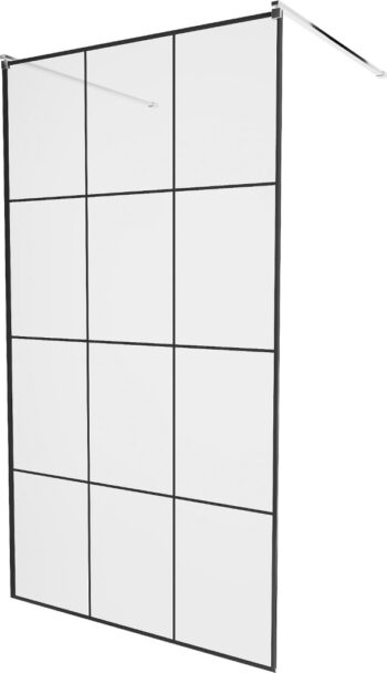 MEXEN/S - KIOTO samostatne stojaca sprchová zástena 110 x 200, transparent/čierna vzor 8 mm, chróm 800-110-002-01-77
