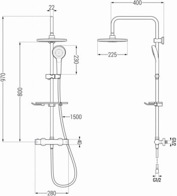 MEXEN/S - KT05 Sprchový stĺp s termostatickou batériou, chróm / biela 771500593-00