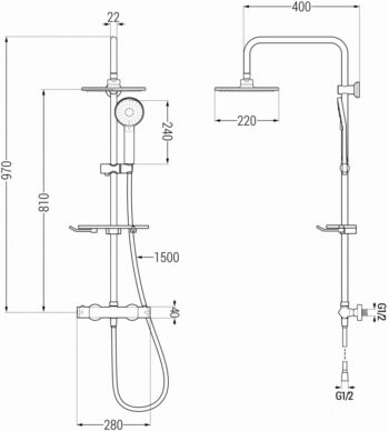 MEXEN/S - KT40 sprchový stĺp s termostatickou batériou zlato 771504093-50