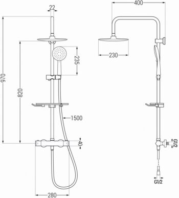 MEXEN/S - KT67 Sprchový stĺp s termostatickou batériou, chróm / biela 771506793-00