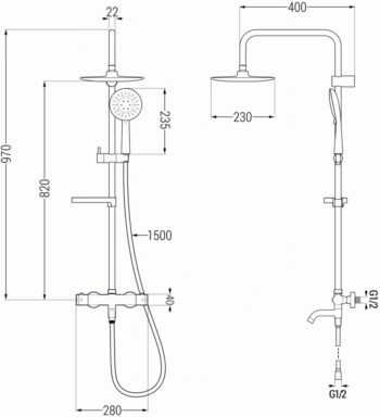 MEXEN/S - KX67 vaňový stĺp s termostatickou batériou, čierna 779006791-70